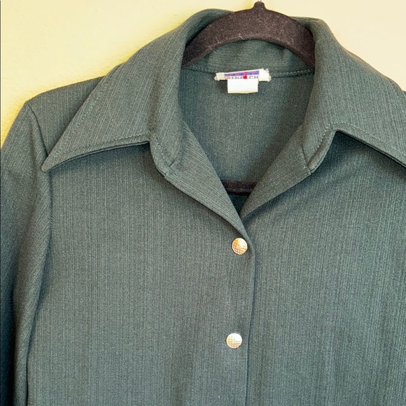 VINTAGE 60s 70s Button Down Silver Snap Front Shirt Wide Collar Cuffed Sleeves - Picture 9 of 16